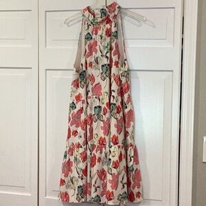 floral sleeveless dress High neck knee length